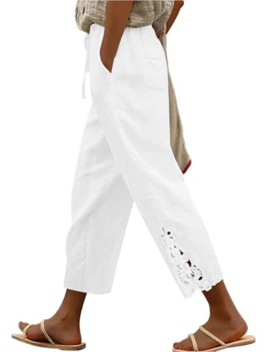 Women's Lightweight Drawstring Elastic Waist Trousers with Pockets